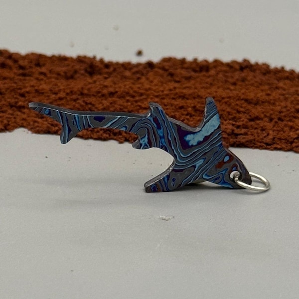 Hand-Forged Zircuti Fish Pendant, Exotic Titanium Damascus Necklace, Oil-Slick Colors