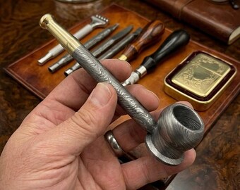 Handgefertigte Damaszener Stahlrauchpfeife - Premium Damaszener Rauchen Chillum, Taschenpfeife, Einzigartiges Geschenk für Ihn, Geschenk zum 5
