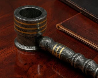 Damascus Steel Smoking Pipe | Brass Strip Damascus Pipe | Handmade EDC Accessory | Gift for Him | 5th Anniversary Gift | Groomsmen Gift