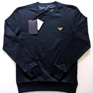 Felpa da uomo PRADA in cotone blu, taglie S, L, 2XL