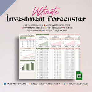 Investment Forecaster Google Sheets Template Track ROI Monthly Contributions & Long‑Term Growth  Portfolio Planner for Stocks  Crypto