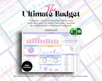 Ultimate Annual Budget Spreadsheet | Google Sheets, Excel Financial Planner (Digital Download)