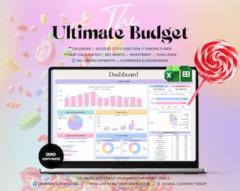 Feuille de calcul du budget annuel ultime | Google Sheets, Excel Financial Planner (téléchargement numérique)