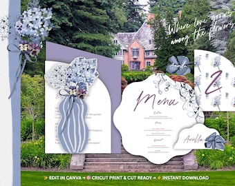 Pansy Garden Die‑Cut Invite | Canva Template + Cricut SVG | Floral Wedding Design