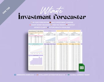 Investment Forecaster Google Sheets Template Track ROI Monthly Contributions & Long‑Term Growth  Portfolio Planner for Stocks  Crypto