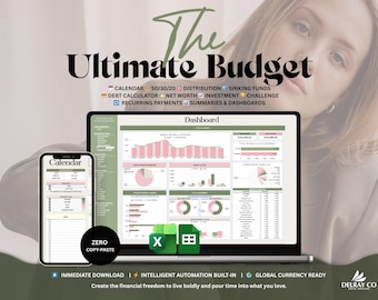 Ultimate Annual Budget Spreadsheet | Google Sheets, Excel Financial Planner (Digital Download)