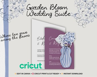 Cottage Garden Die‑Cut Invite | Canva Template + Cricut SVG | Floral Wedding Design