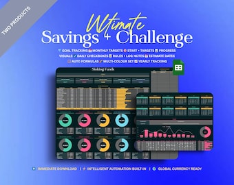 No‑Spend Challenge Tracker + Sinking Funds Spreadsheet • Google Sheets Budget Bundle • Savings Tracker • Money Planner | Dark Mode