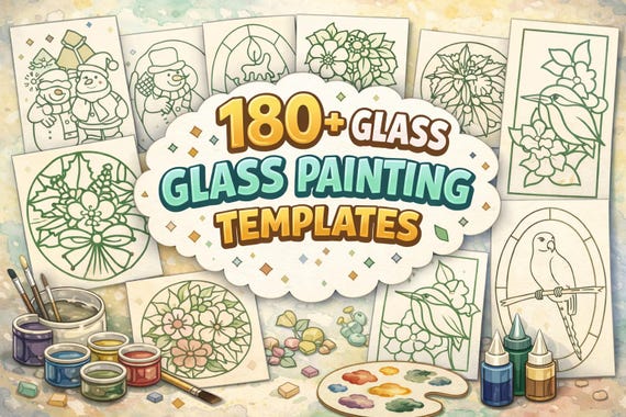 180+ Glass Painting Templates | Easy to Use Stained Glass Patterns |  Instant Download