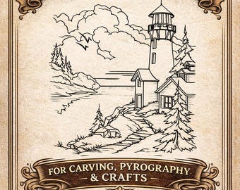 Landscapes Line Art Patterns – 16 Printable Templates for Wood Carving, Pyrography & Craft Projects