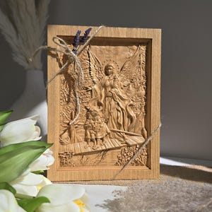 Angel Guard with Children, Solid Wood Wall Art, Personalized Gift for Kids, for Baptism, Nursery or Communion, Catholic Religious Decor