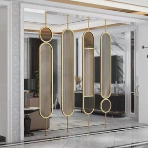 Custom Fluted Glass Partition: PVD Coated Stainless Steel Room Divider