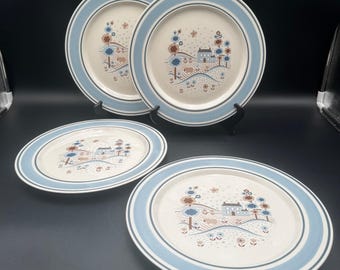 4 Hearthside Primitif Dinner Plate Museum Collection Country Scene 10.75" VTG
