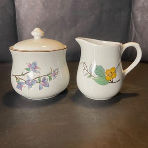 Woodhill by Citation Sugar Bowl with Lid and Creamer Flowers Cottage Decor