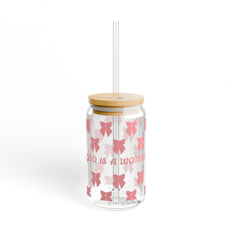 Glass Sipper Cup, 16oz - Pink Bows, Lid and Straw Included. Cute ...