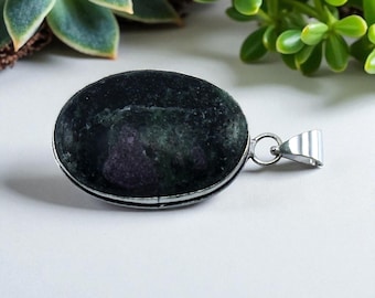 Ruby Zoisite Sterling Silver Pendant: Handmade Healing Crystal Necklace