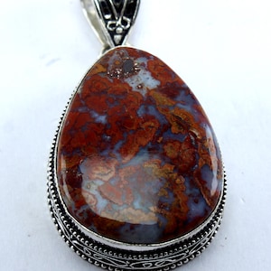 Handmade Crazy Lace Agate Necklace Sterling Silver Jewelry Natural Red Jasper Agate Pendant Boho Statement Necklace Gift for Women