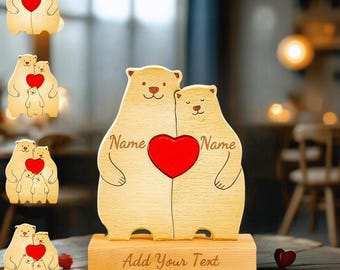 Rompecabezas de madera de familia de osos / Grabado personalizado natural
