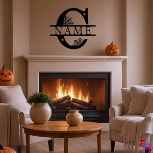 Personalized metal letter Wall Sign — Monogram with Spider Web Accents | Halloween Decor Example Styling (Only Metal Letter Included)