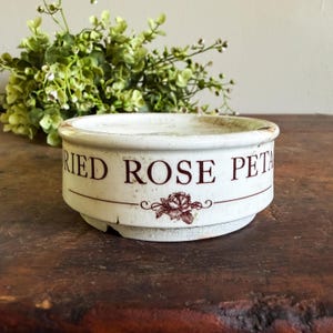 Antique English Ironstone Cold Cream Pot Riser | Dried Rose Petals | The Cottage Apothecary | 1800s