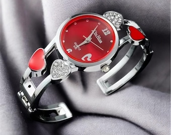 Dexter Silver Heart-Shaped Watch with Red Accents SET OF SILVER FINISH HEART SHAPE WATCH FACES FOR BEADING  main image 4
