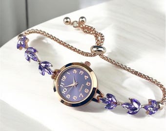 Montre Bracelet Élégante Femme – Quartz & Cristaux