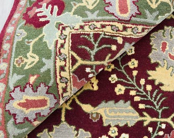 Handgefertigter Wollteppich im Oushak Stil in Bordeaux | Vintage Trachtenteppich | Mehrere Größen