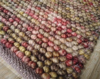 Handmade Wool Felt Ball Rug – Chunky Woven Multicolor Boho Carpet