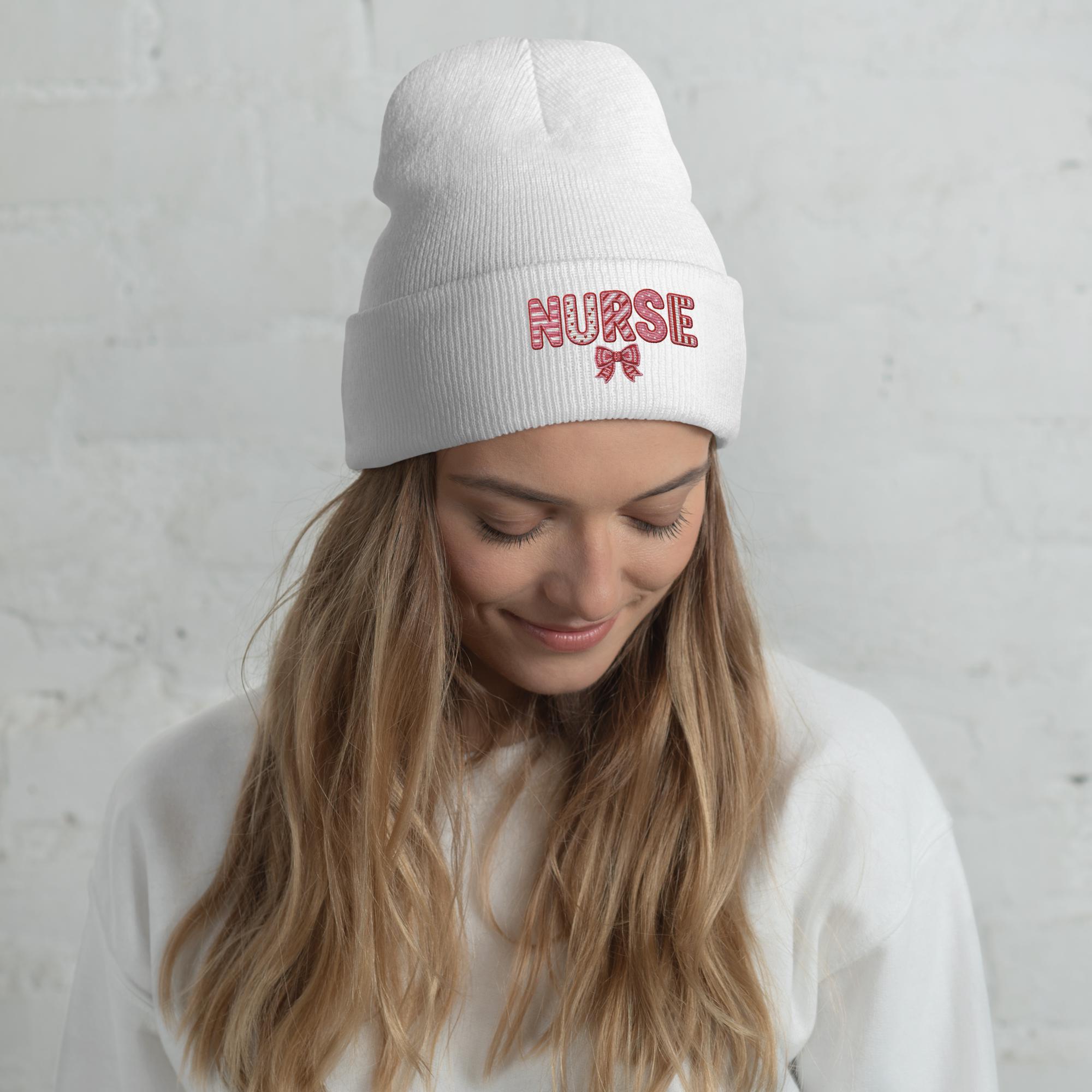 ER Nurse Beanie Blue design with Logo, Blue, Pink, Black and 