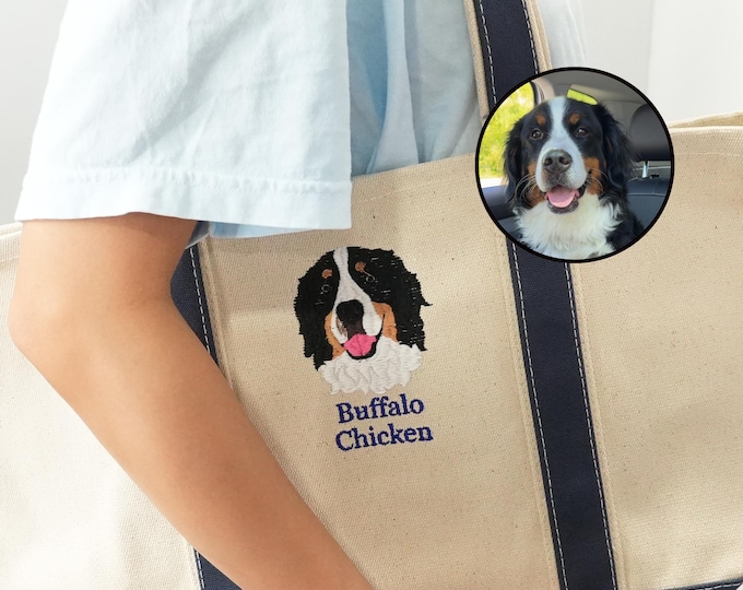 Custom Embroidered Women Tote Bag, Pet Face Canvas Tote Bag, Mom Bag, Dog Mom Bag, Personalized Dog Mama Tote Bag, Valentine Gift for Mom