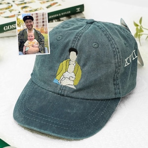 Personalized Dad Cap, Custom Portrait Embroidered Dad Hat Using Photo, Custom Dad Photo Hat, Custom Family Portrait, Dad Birthday Gift