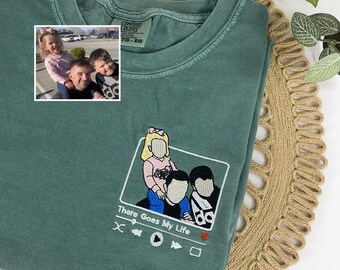 Comfort Colors Custom Embroidered Dad Shirt: Personalized Daddy Portrait From Photo, Album Music Song
