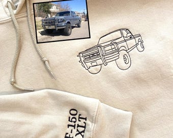 Custom Truck Picture Embroidered Hoodie: Personalized Car Outline Hoodie, Valentine Gift, New Dad Gift