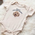 New Best Friend Embroidered Custom Pet Portrait Baby Bodysuit- Protected By Dog Bodysuit - Pet Sibling Outfit - Dog Newborn Romper Gift