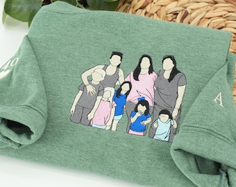 Personalized Embroidered Mama with Kids Portrait Sweatshirt, Custom Portrait From Photo Hoodie, Memorial Sweater, Gift for Mommy Mom