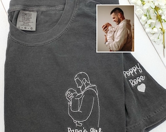 Embroidered Dad Portrait Shirt: Custom Photo Outline, Comfort Colors Tee
