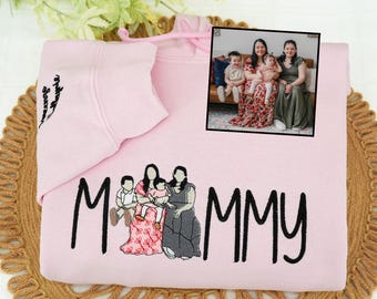 Custom Embroidered Mommy Hoodies with Picture: Personalized Mama Portrait, New Mom Gift