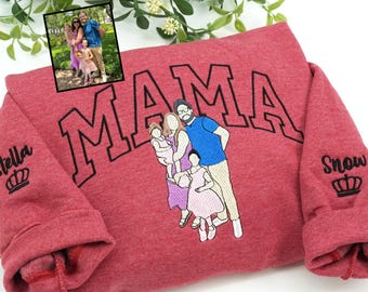 Custom Embroidered Mama Sweatshirt: Photo Portrait, Personalized Mom Gift