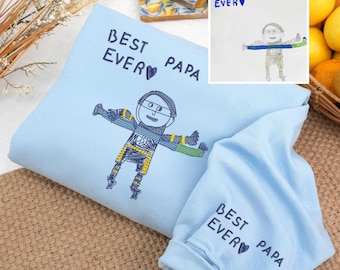 Embroidered Kids Photo Drawing Sweatshirt: Custom Dad Crewneck, Personalized Children Art Gift