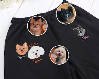 Custom Embroidered Sweatpants, Custom Pet Face & Name on Joggers, Sweatpants for Dad, Custom Dog Portrait on Jogger, Valentine Gift for Papa