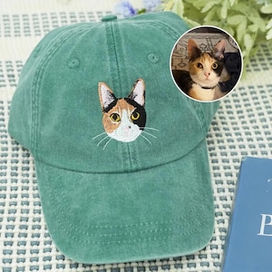 Boné personalizado bordado para o Dia dos Pais com retrato de gato, presente de aniversário para o papai, boné personalizado para o papai, boné bordado com foto de gato