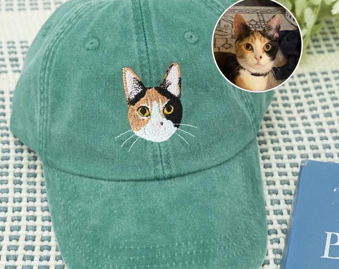 Custom Embroidered Fathers Day Hat with Cat Portrait, Birthday Gift for Dad, Personalized Hat for Dad, Cat Embroidered Hat Using Cat Photo