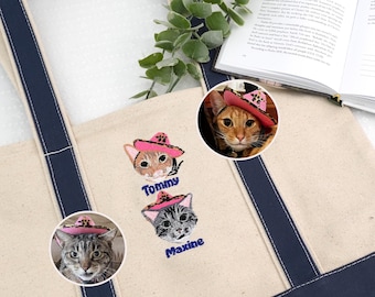 Custom Embroidered Women Tote Bag, Custom Cat Mom Tote Bag, Pet Face Canvas Tote Bag, Bags for Mom, Personalized Gift For Dog Mama