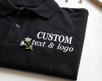 Custom Embroidered Text & Logo Polo Shirt - Business Logo Work Shirt - Personalized Polo for Men and Women - Sports and Golf Shirt