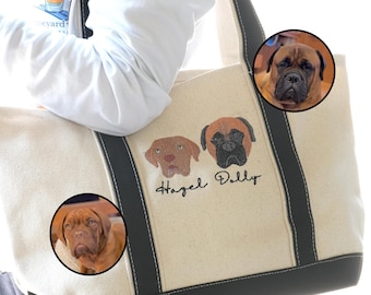 Dog Mom Tote Bag, Custom Embroidered Canvas Tote Bag, Pet Embroidery Portrait Tote, Personalized Womens Tote Bag, Birthday Gift for Mom
