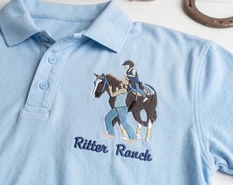 Custom Embroidered Horse Polo Shirt - Personalized Pet Portrait Shirt Using Pet Photo - Horse Clothing for Women - Horse Mom/Dad Gift