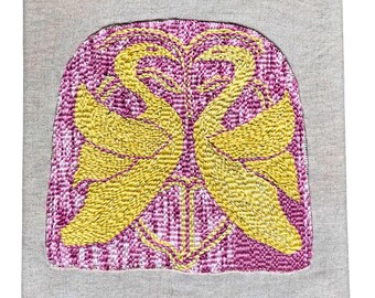 The Swans&#39; Return: Original Embroidery on Canvas Wall Art Decor one of a kind artwork