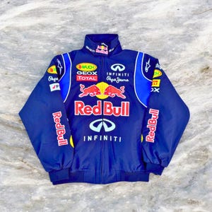 Adult F1 Vintage Racing Redbull Performance Racing Jacket Embroidered Cotton Padded Blue Redbull Jacket