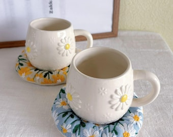 Japanese Handmade Mug Coaster Gift Basket| Sunflower Coffee Mug Coaster| Coffee Tea Cup Mug Coaster Gift Set