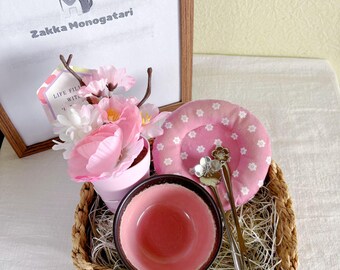 Japanese Pink Glaze Ceramic Matcha Bowl Gift Basket - Sakura Coaster, Scented Bloom, Cake Utensils Gift Set